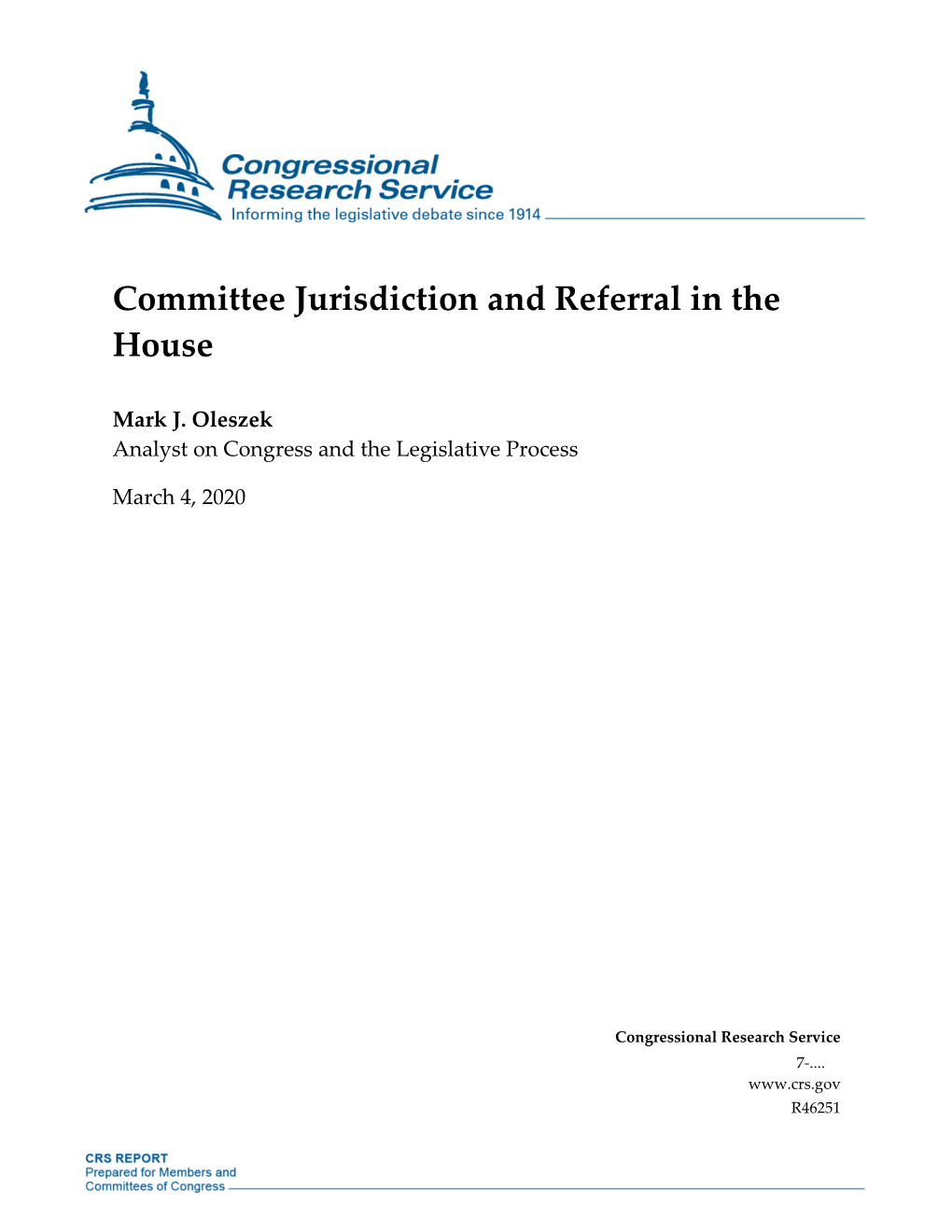 Committee Jurisdiction and Referral in the House