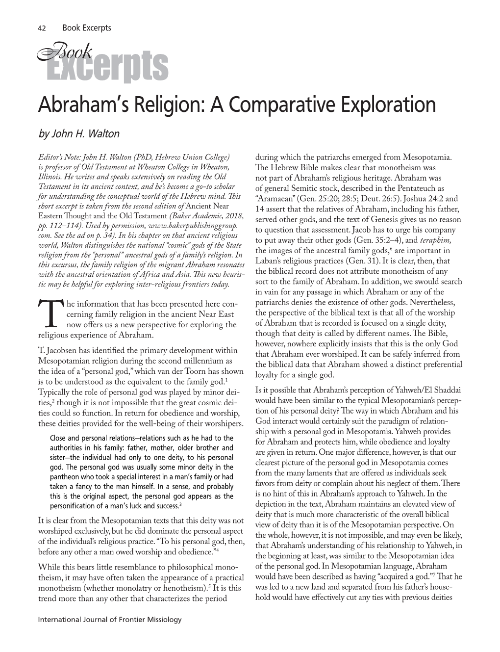 Book Excerpts Bookexcerpts Abraham’S Religion: a Comparative Exploration by John H