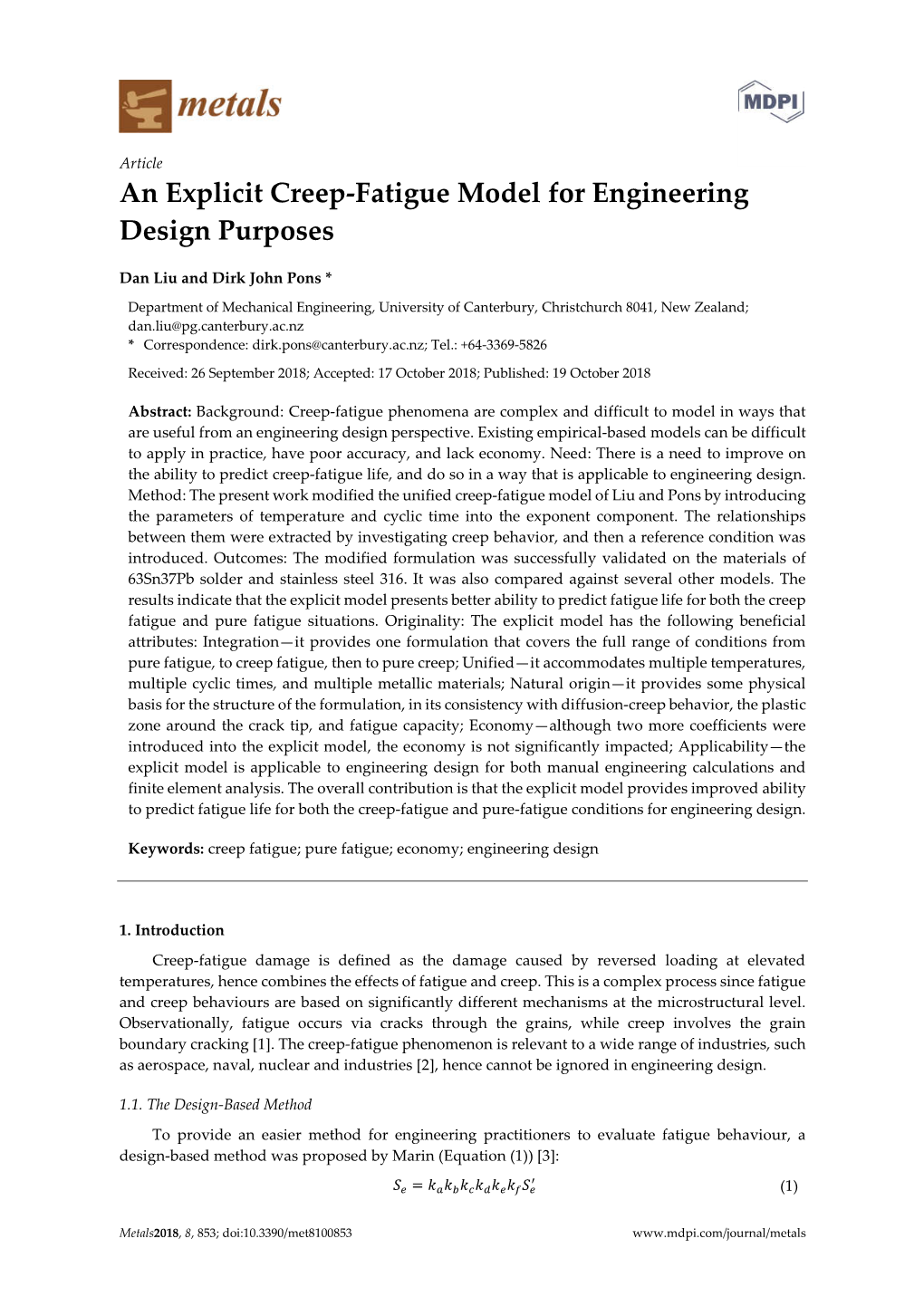 An Explicit Creep-Fatigue Model for Engineering Design Purposes