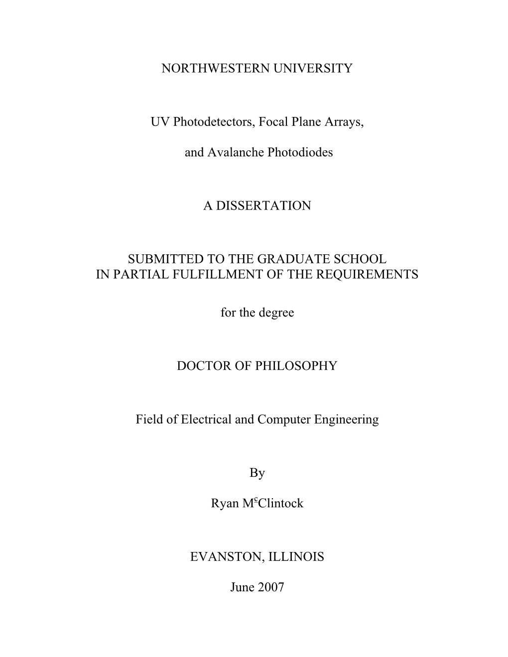 UV Photodetectors, Focal Plane Arrays, and Avalanche Photodiodes