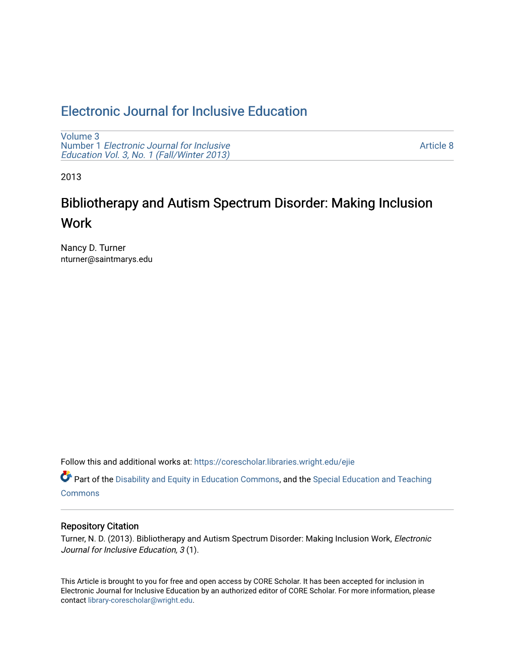 Bibliotherapy and Autism Spectrum Disorder: Making Inclusion Work