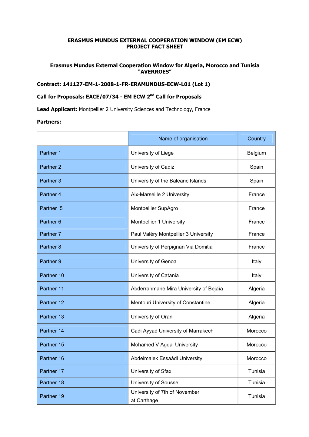 Project Fact Sheet