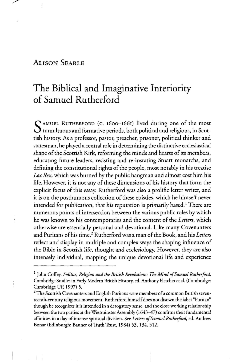 The Biblical and Imaginative Interiority of Samuel Rutherford