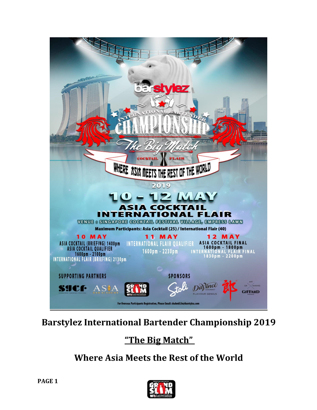 Barstylez International Bartender Championship 2019 “The Big Match” Where Asia Meets the Rest of the World