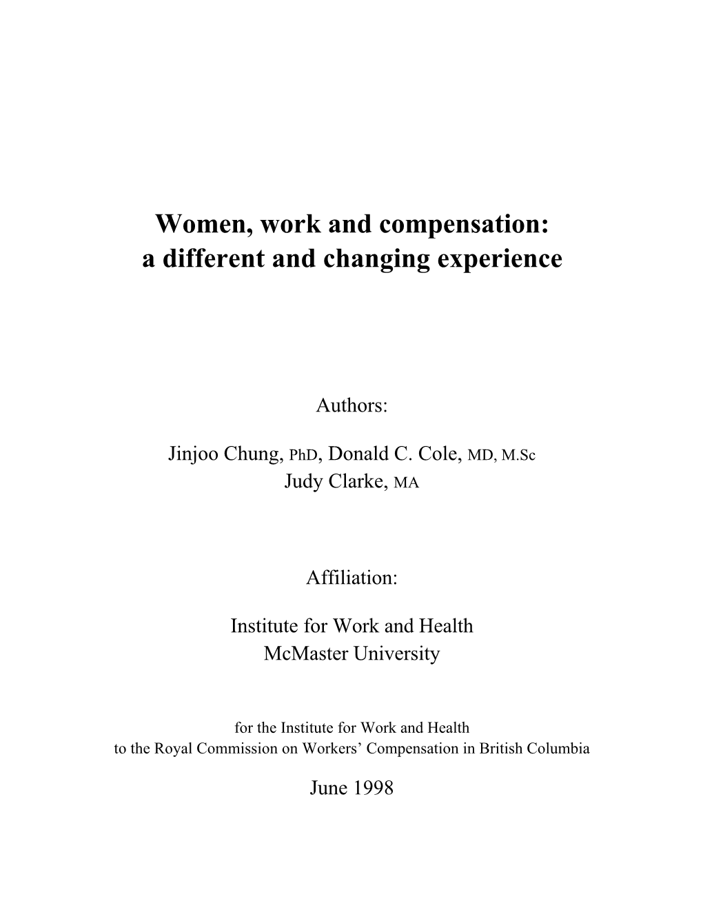 Women, Work and Compensation: a Different and Changing Experience