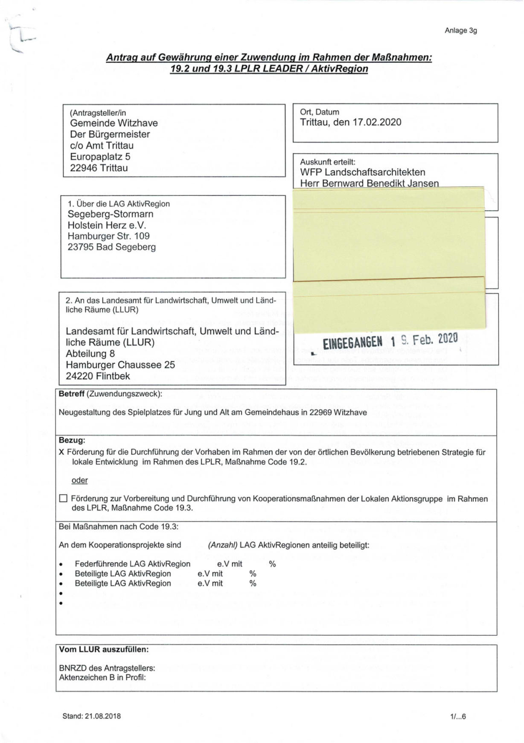 EINGE6MIGEN 1 Feb. G120 Abteilung 8 Hamburger Chaussee 25 24220 Flintbek