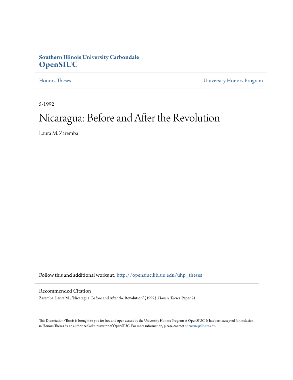 Nicaragua: Before and After the Revolution Laura M