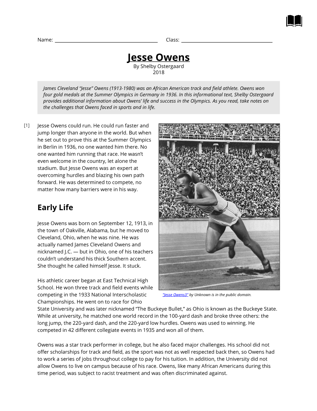 Jesse Owens by Shelby Ostergaard 2018