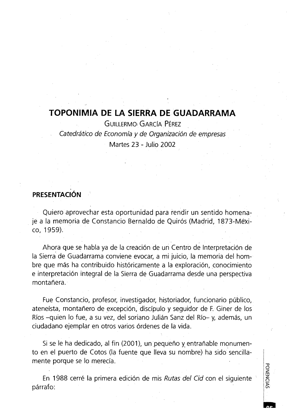 Toponimia De La Sierra De Guadarrama Guillermo