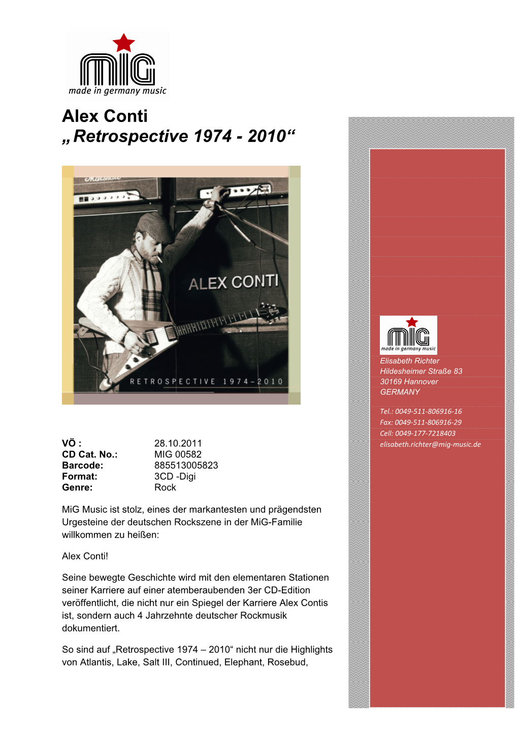 Alex Conti „ Retrospective 1974 - 2010“