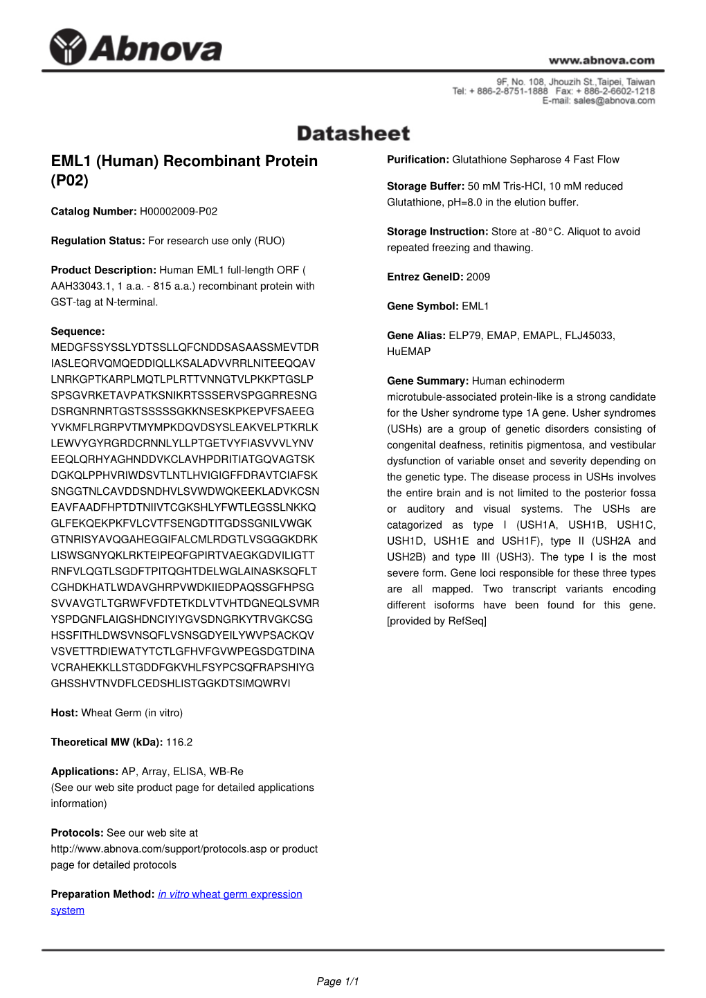 EML1 (Human) Recombinant Protein (P02)