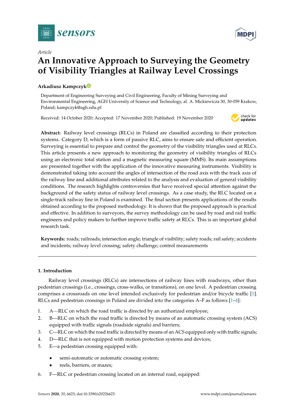 An Innovative Approach to Surveying the Geometry of Visibility Triangles at Railway Level Crossings