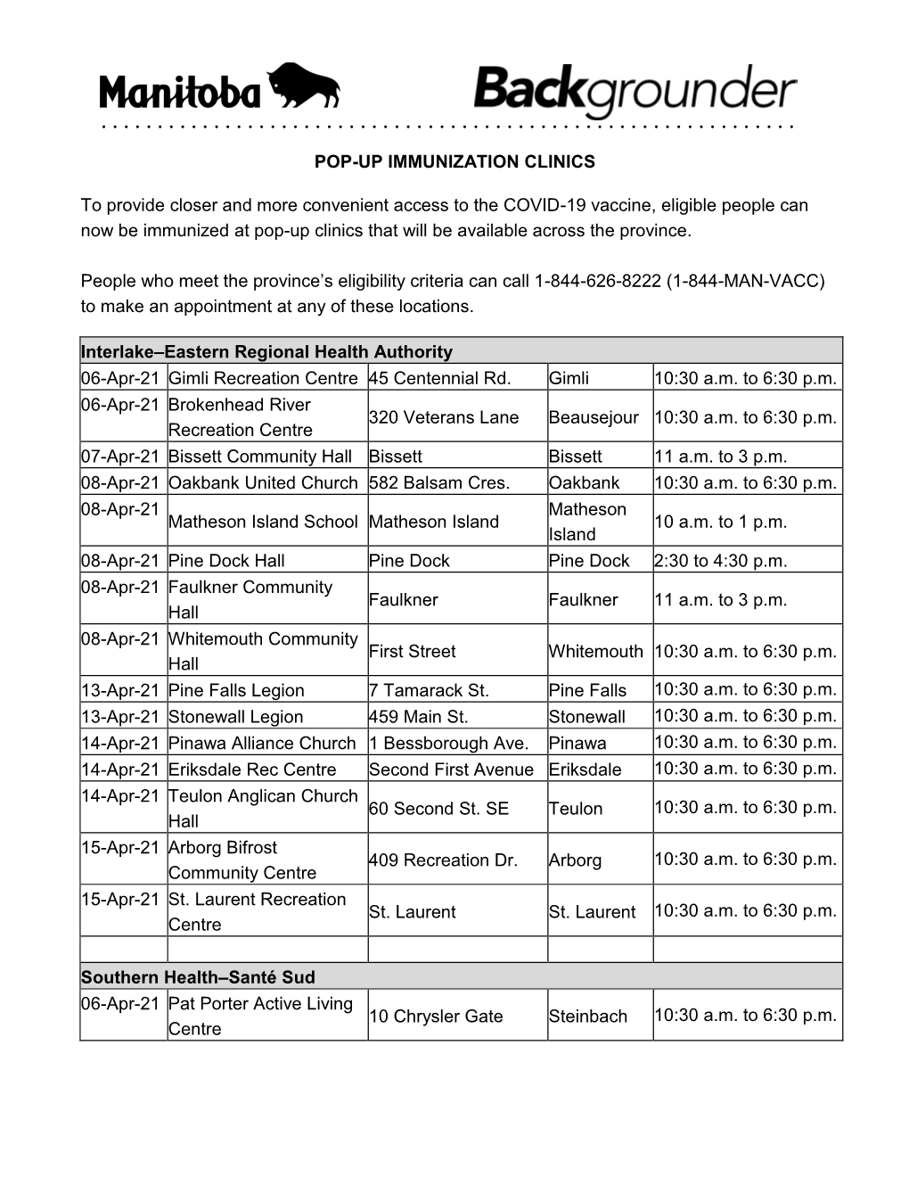 POP-UP IMMUNIZATION CLINICS to Provide Closer and More Convenient