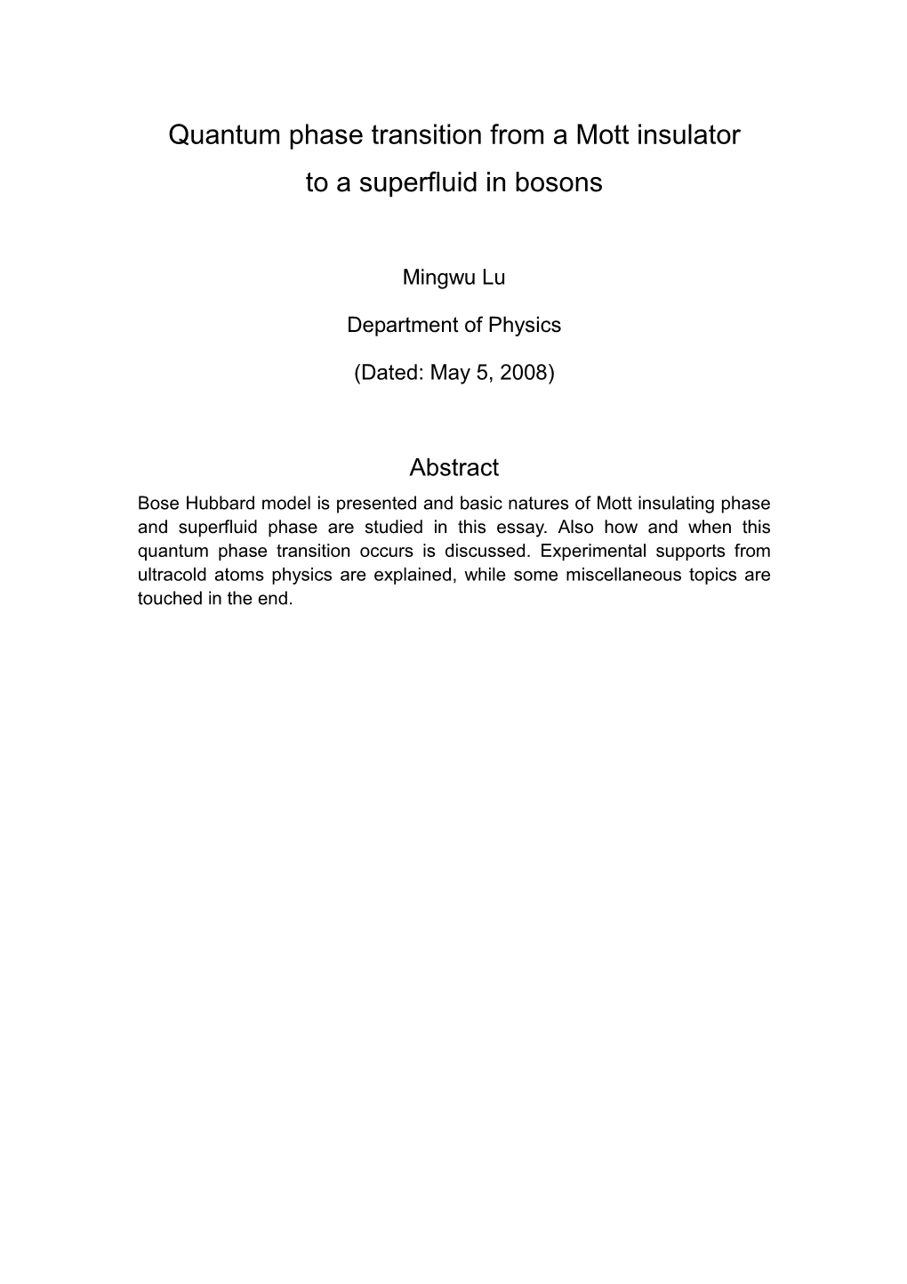 Quantum Phase Transition from a Mott Insulator to a Superfluid in Bosons