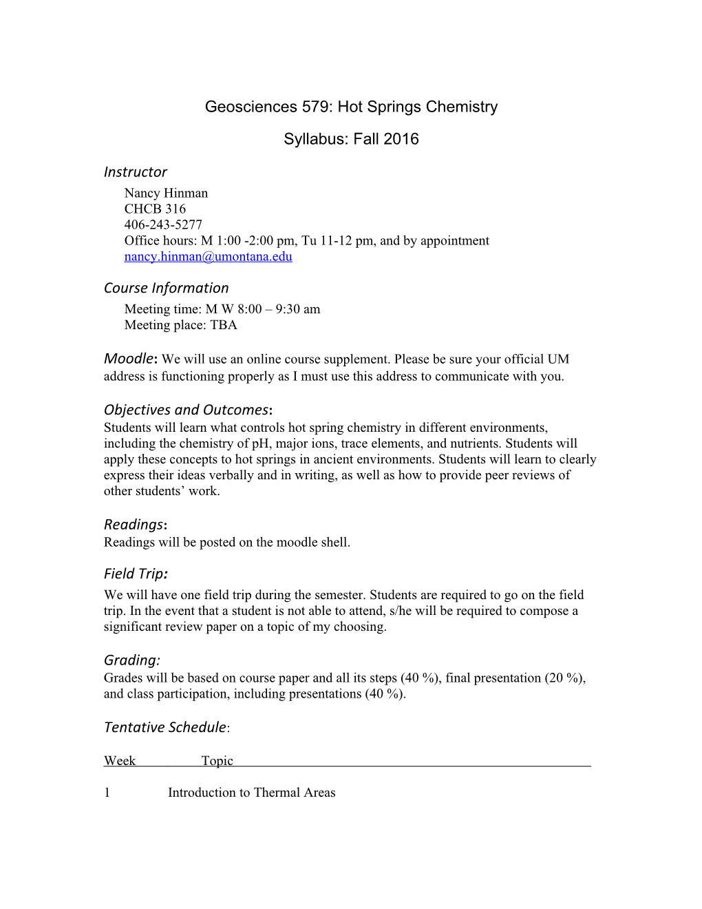 Geology 571Advanced Aqueous Geochemistry II