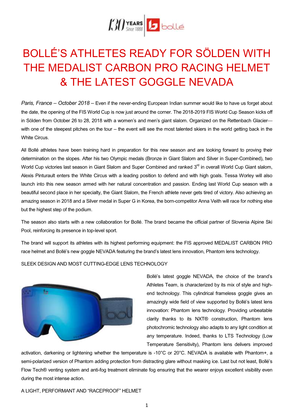 Bollé's Athletes Ready for Sölden with the Medalist Carbon Pro Racing Helmet & the Latest Goggle Nevada