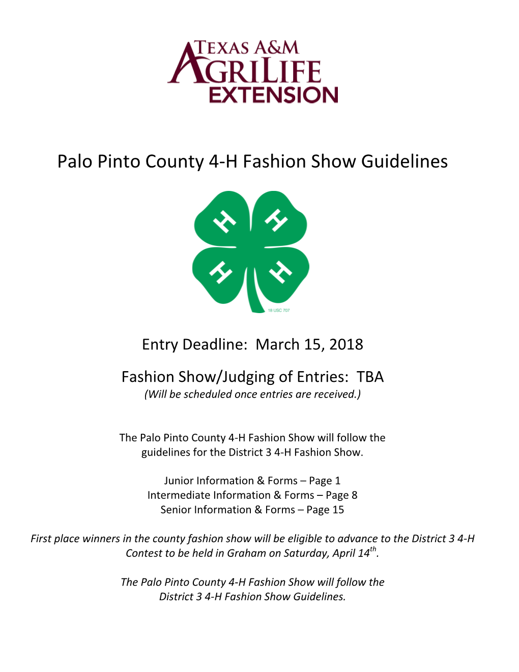 Palo Pinto County 4-H Fashion Show Guidelines