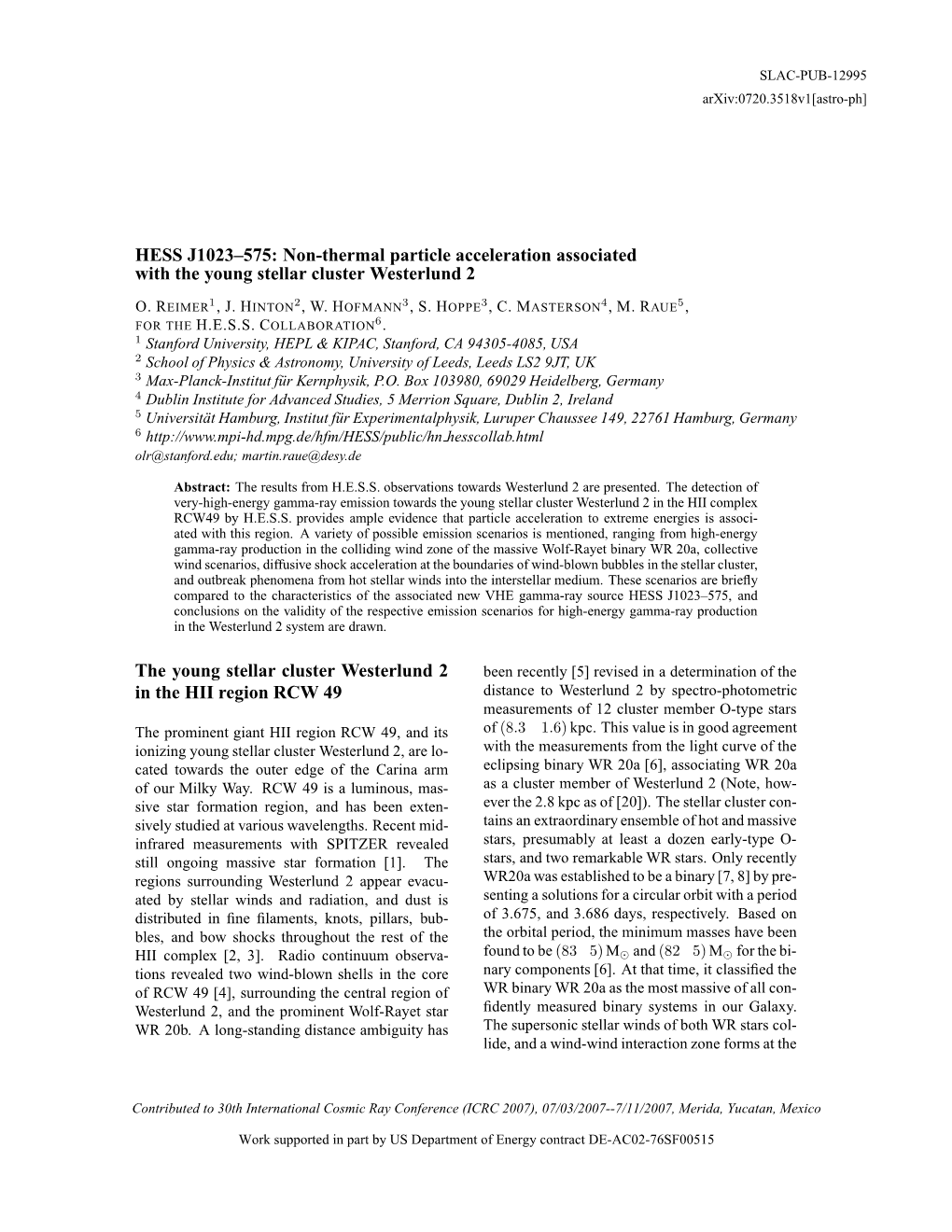 HESS J1023–575: Non-Thermal Particle Acceleration Associated with the Young Stellar Cluster Westerlund 2