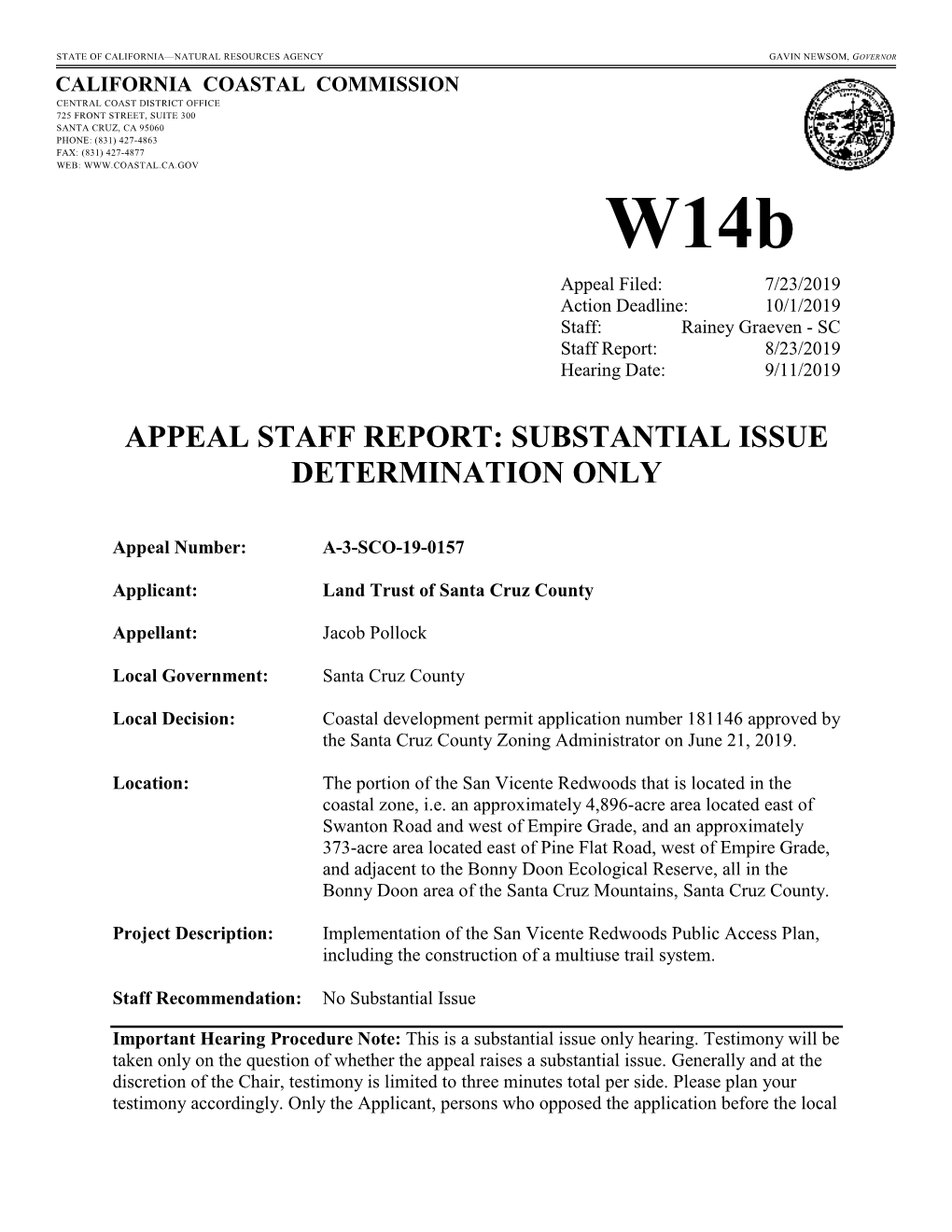 Appeal Staff Report: Substantial Issue Determination Only