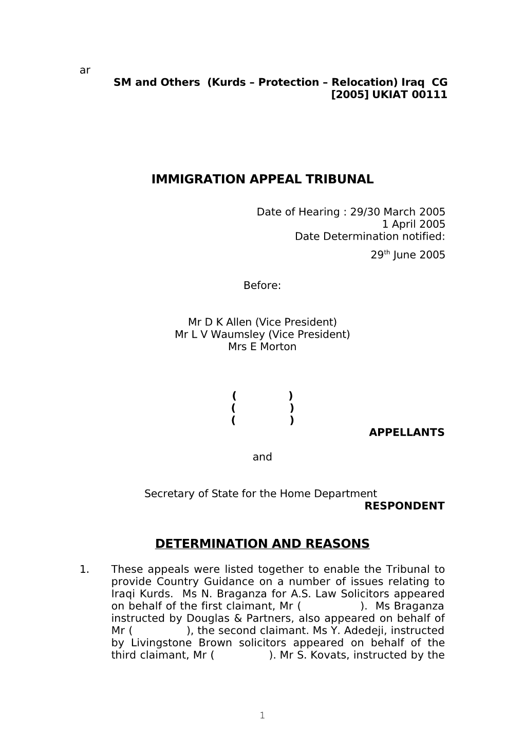 Immigration Appeal Tribunal Determination and Reasons