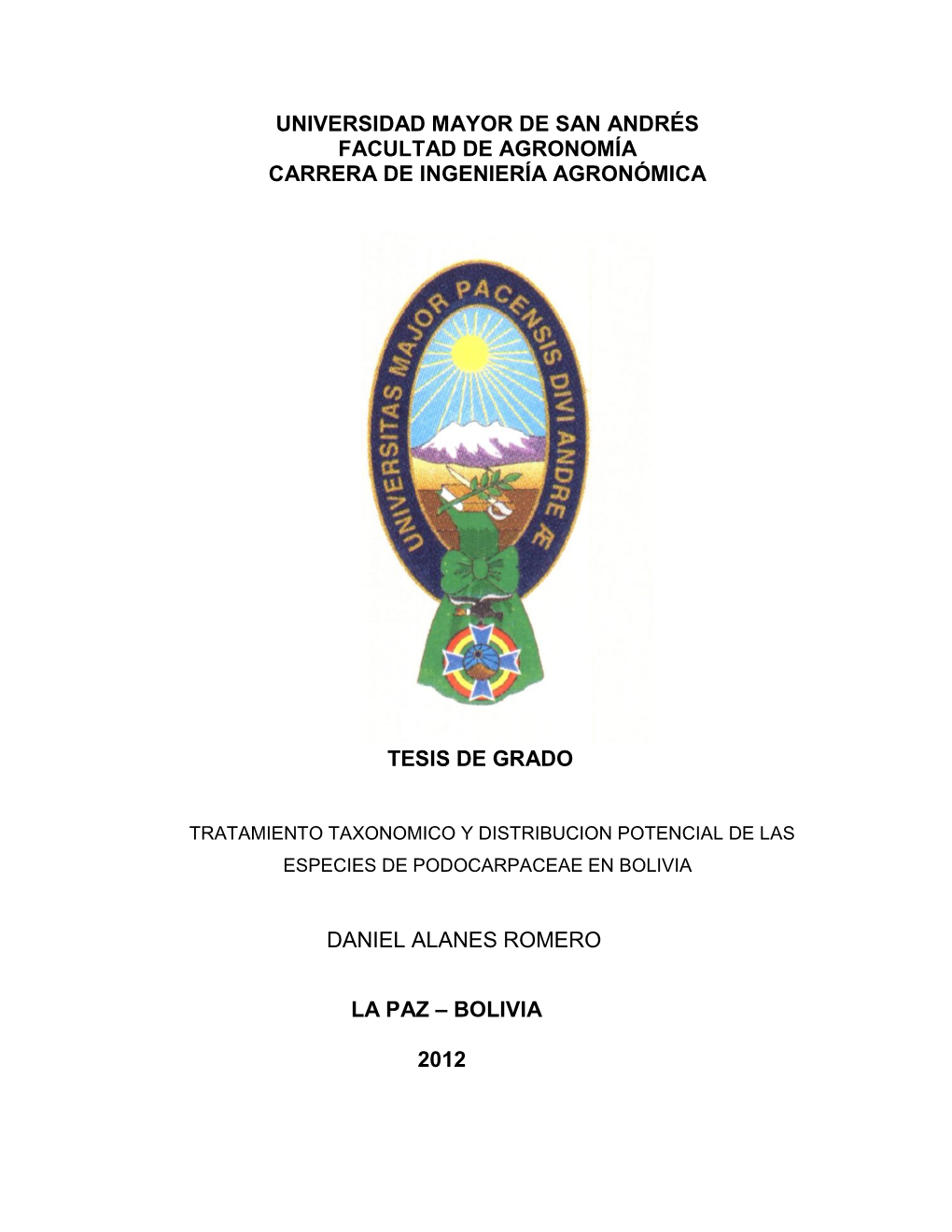 Universidad Mayor De San Andrés Facultad De Agronomía Carrera De Ingeniería Agronómica