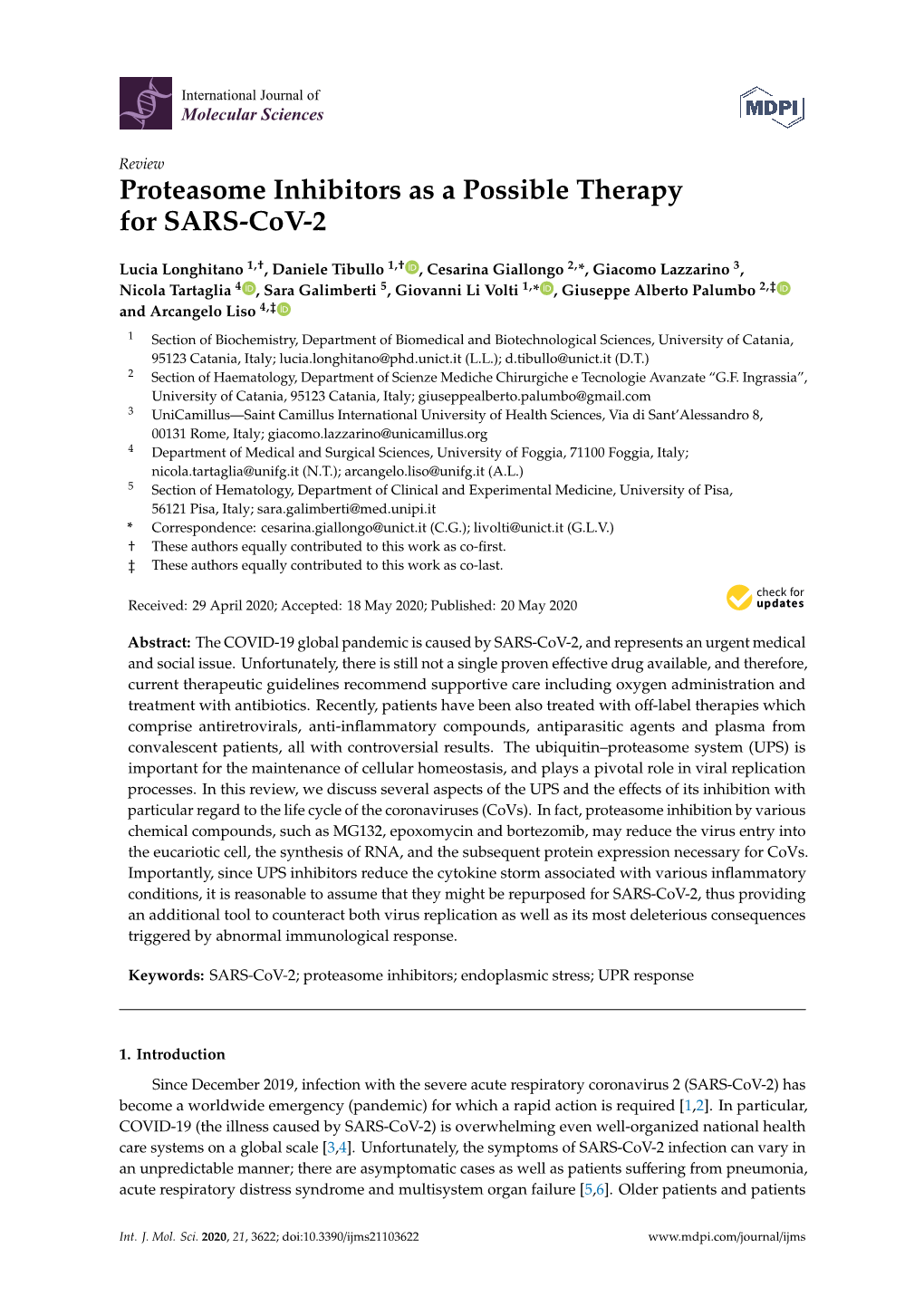 Proteasome Inhibitors As a Possible Therapy for SARS-Cov-2