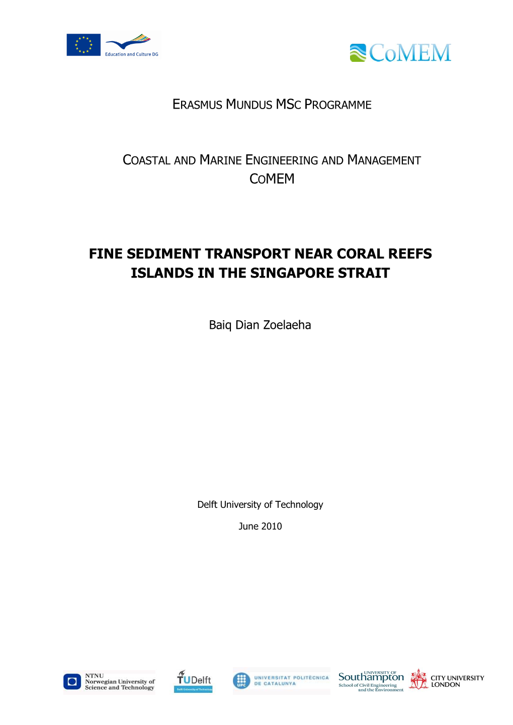 Fine Sediment Transport Near Coral Reefs Islands in the Singapore Strait