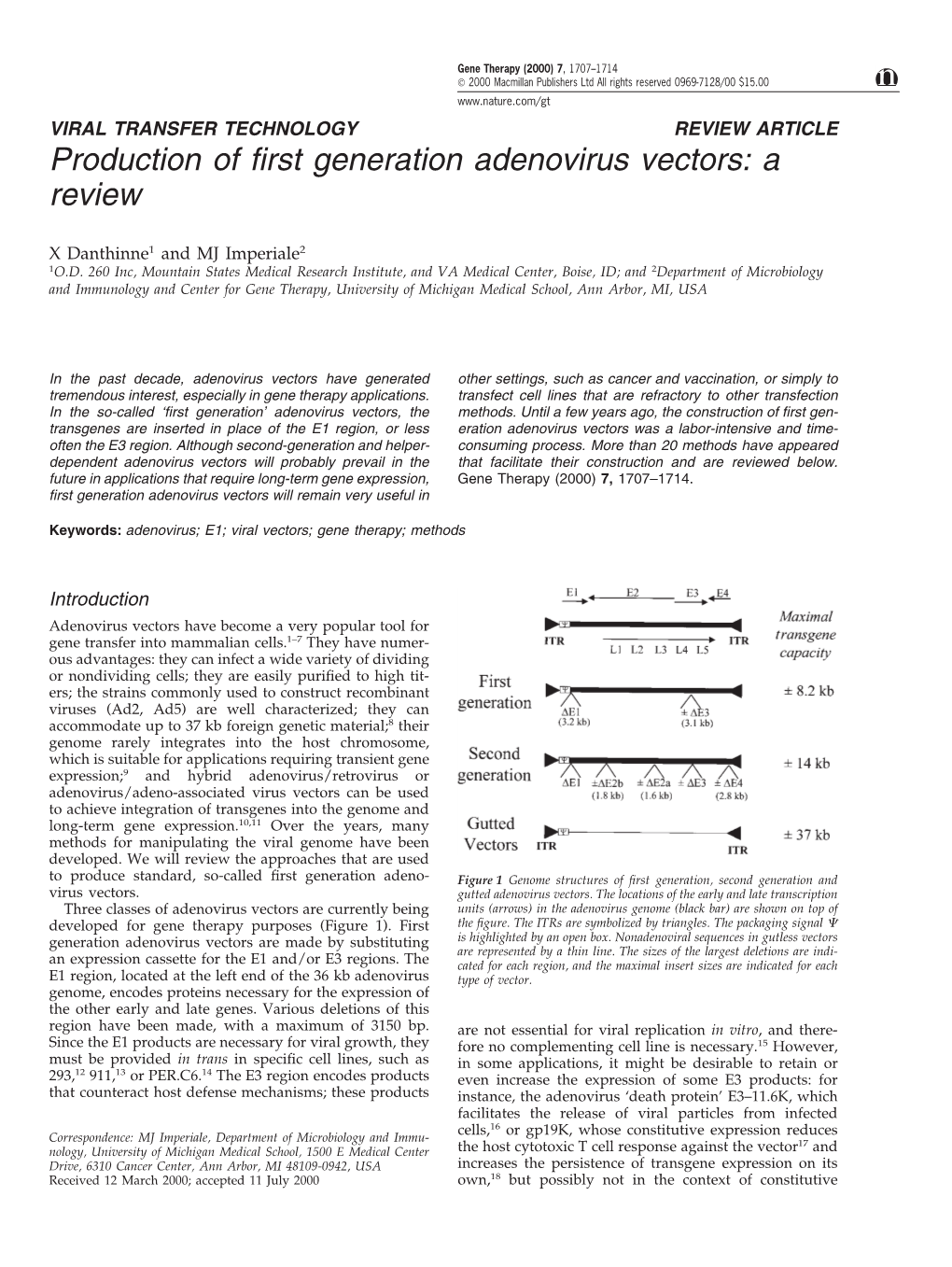 Production of First Generation Adenovirus Vectors