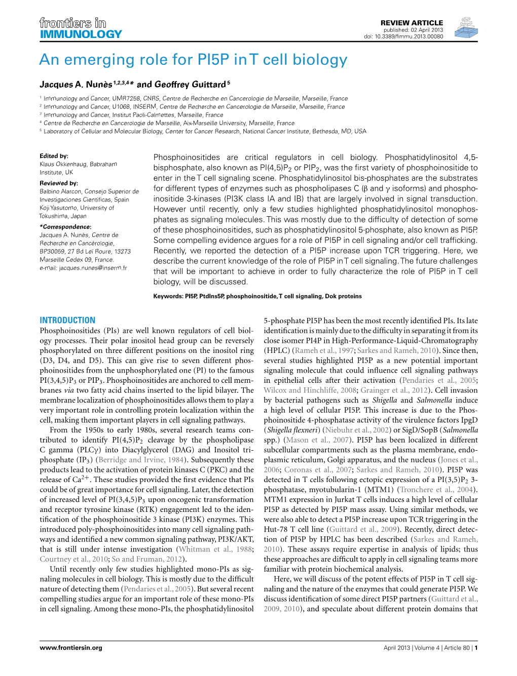 An Emerging Role for PI5P in T Cell Biology