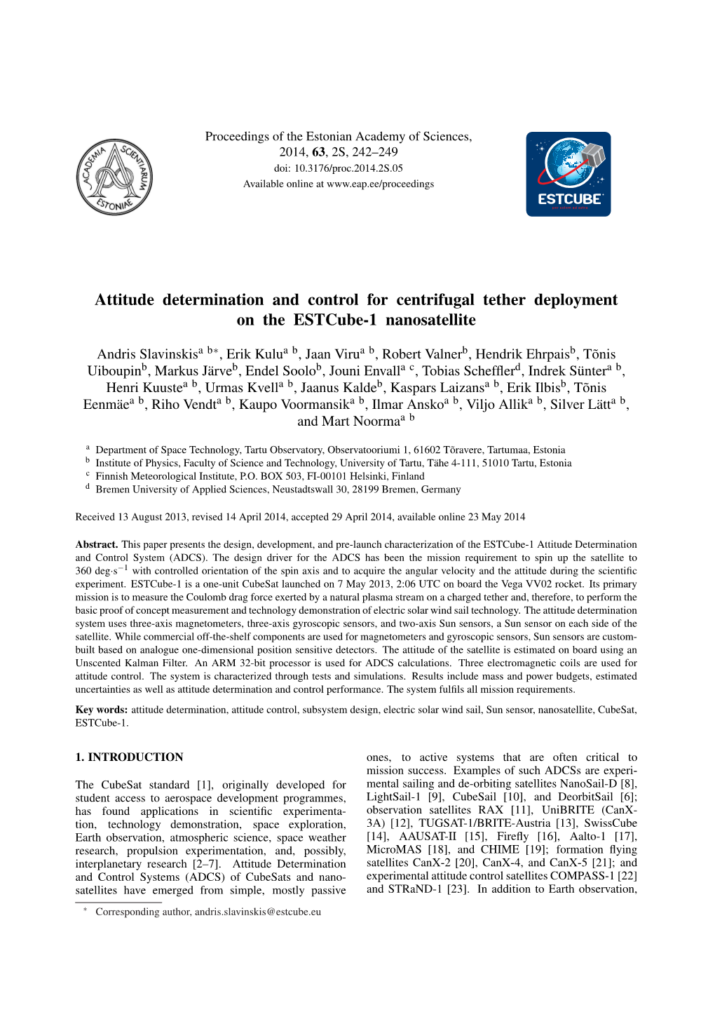 Attitude Determination and Control for Centrifugal Tether Deployment on the Estcube-1 Nanosatellite