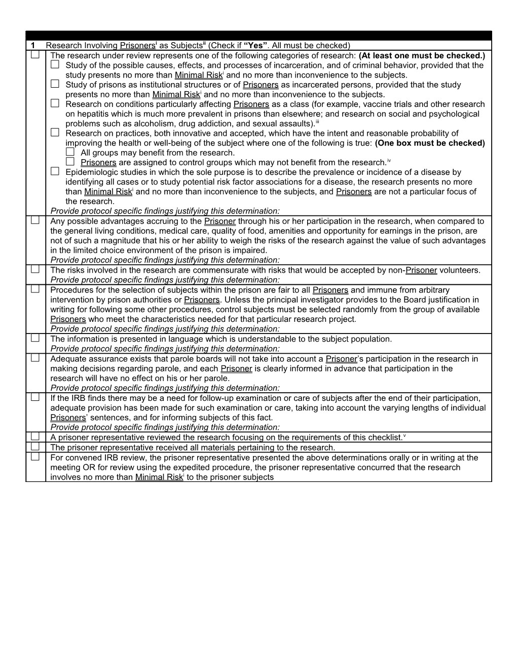 CHECKLIST: Research Involving Prisoners