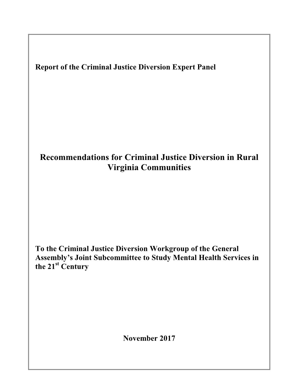 Recommendations for Criminal Justice Diversion in Rural Virginia Communities
