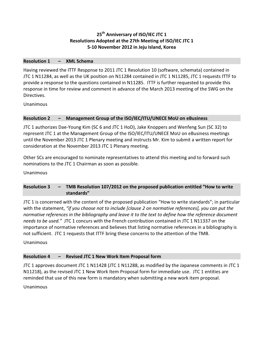 JTC 1 November Resolutions