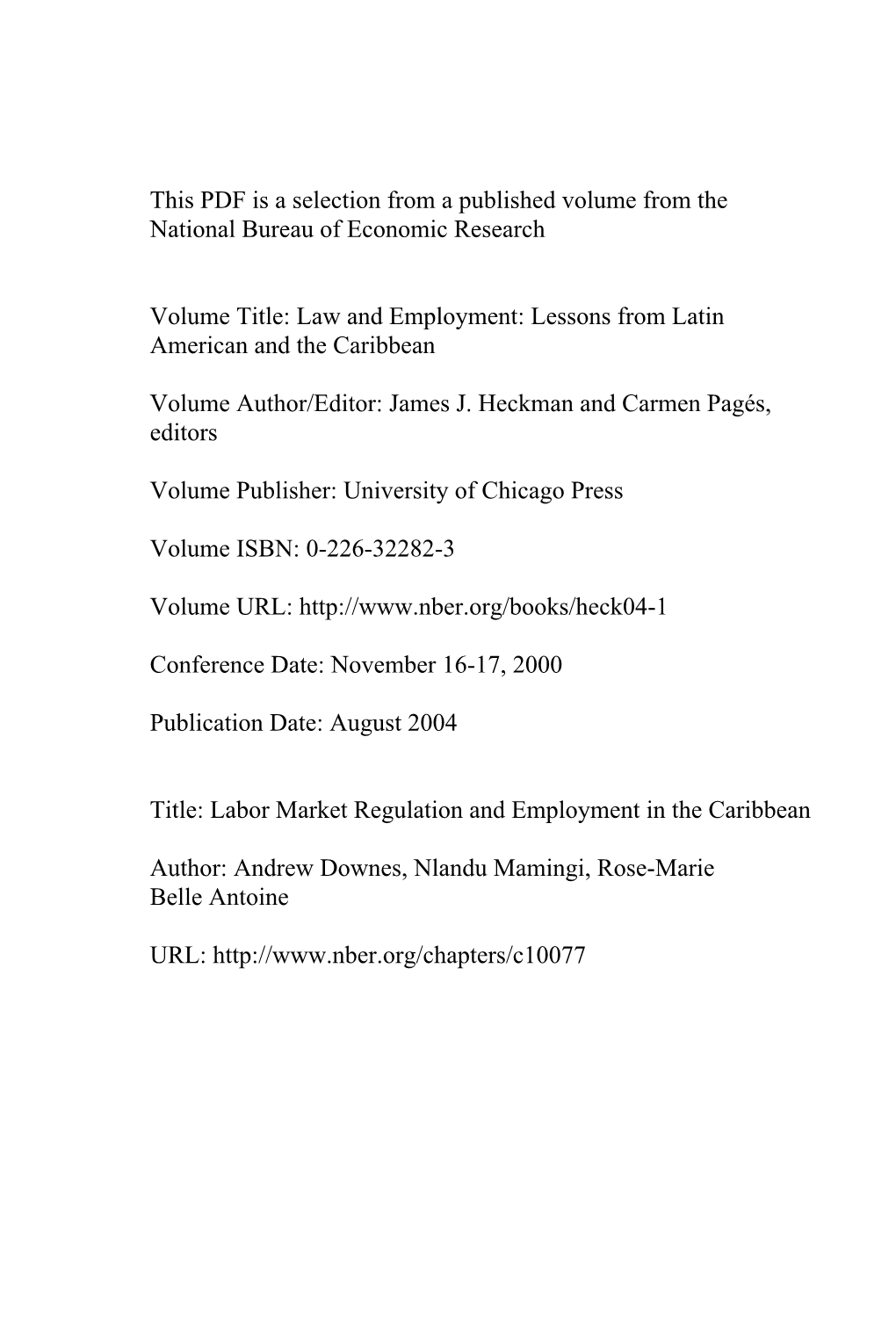 Labor Market Regulation and Employment in the Caribbean