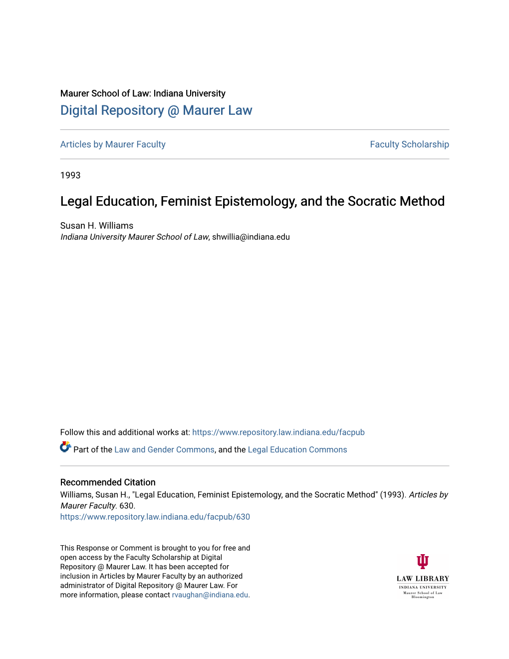 Legal Education, Feminist Epistemology, and the Socratic Method