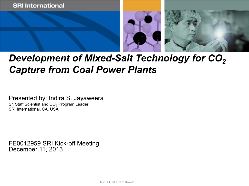 Development of Mixed-Salt Technology for CO Capture From