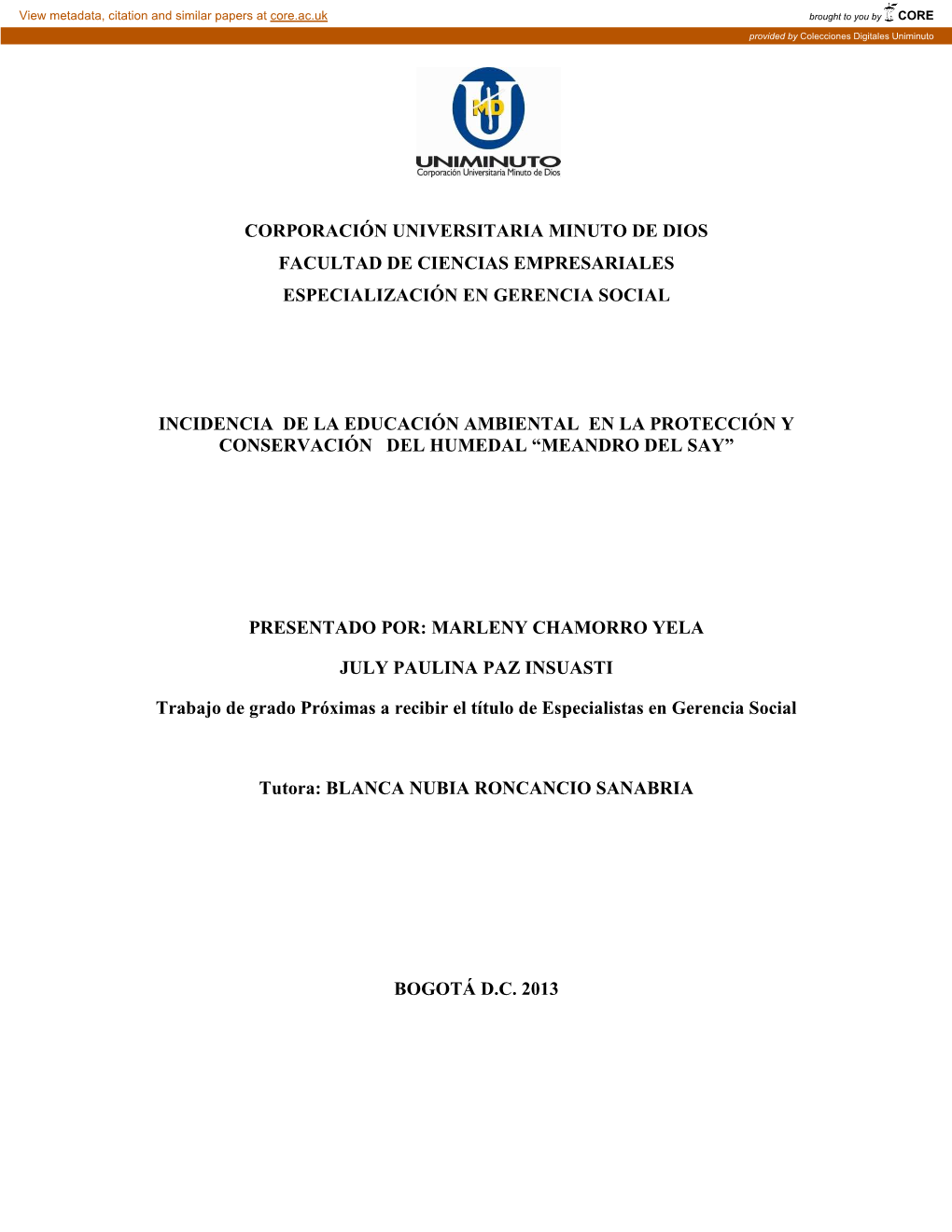 Corporación Universitaria Minuto De Dios Facultad De Ciencias Empresariales Especialización En Gerencia Social Incidencia De