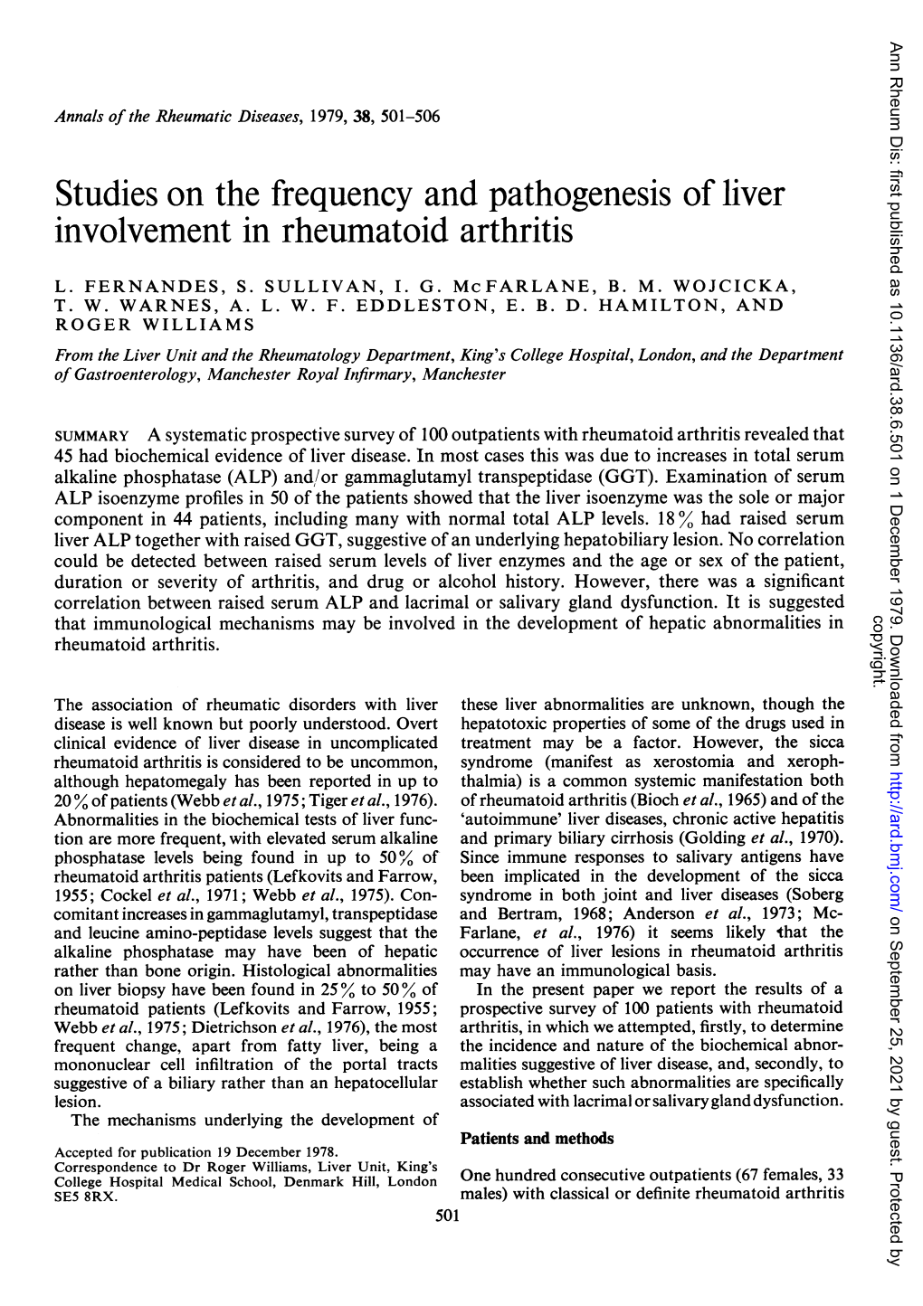 Studies on the Frequency and Pathogenesis of Liver Involvement in Rheumatoid Arthritis