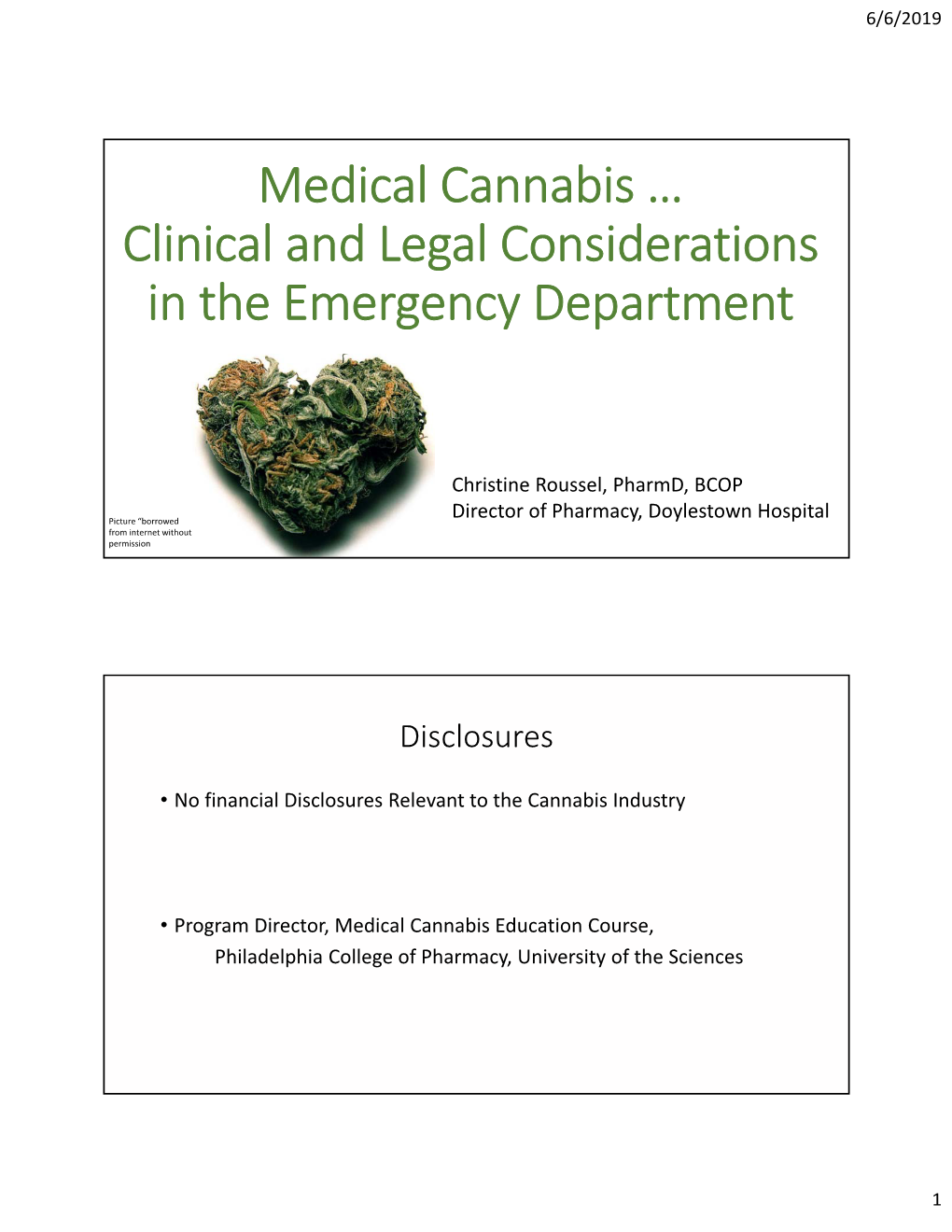 Medical Cannabis … Clinical and Legal Considerations in the Emergency Department