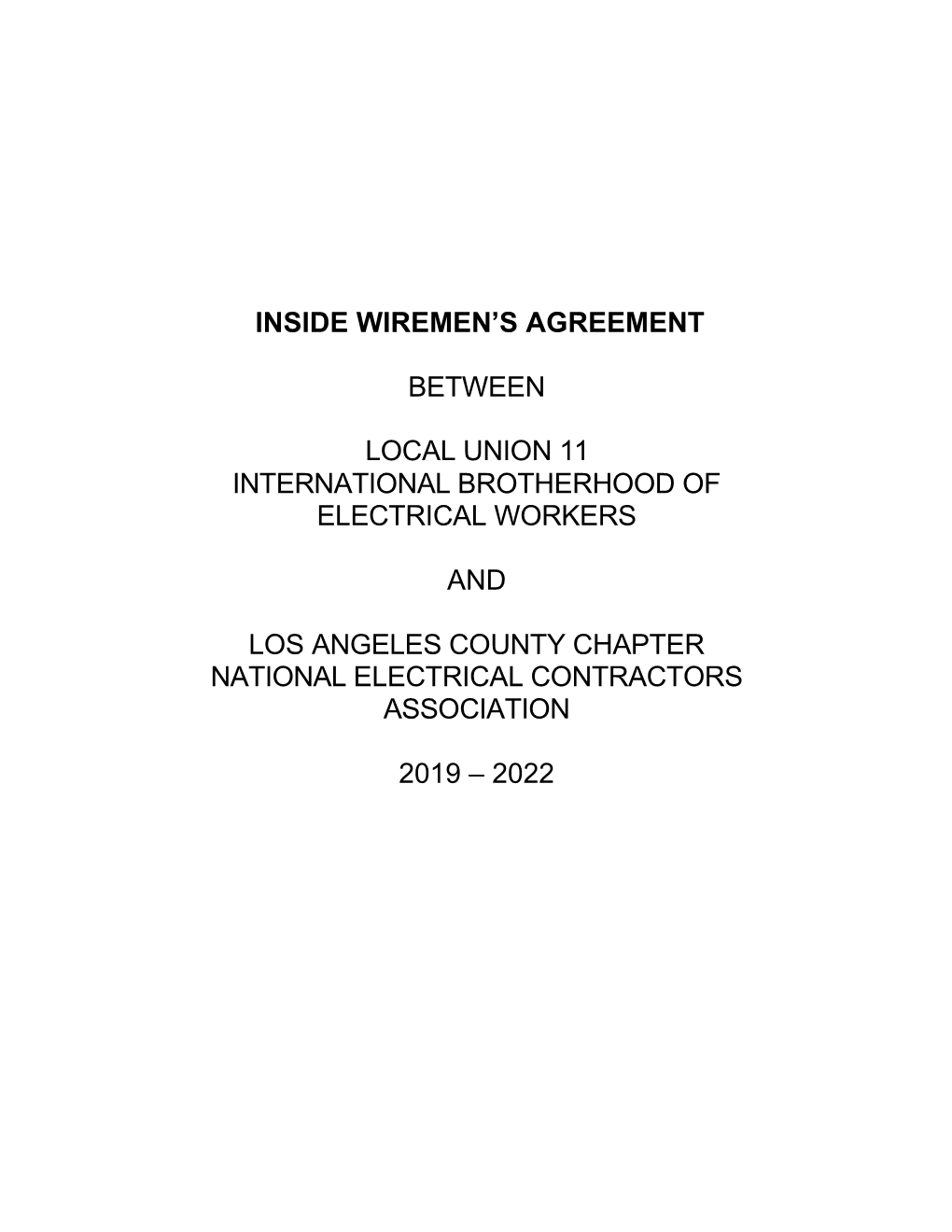 Inside Wiremen's Agreement Between Local Union 11