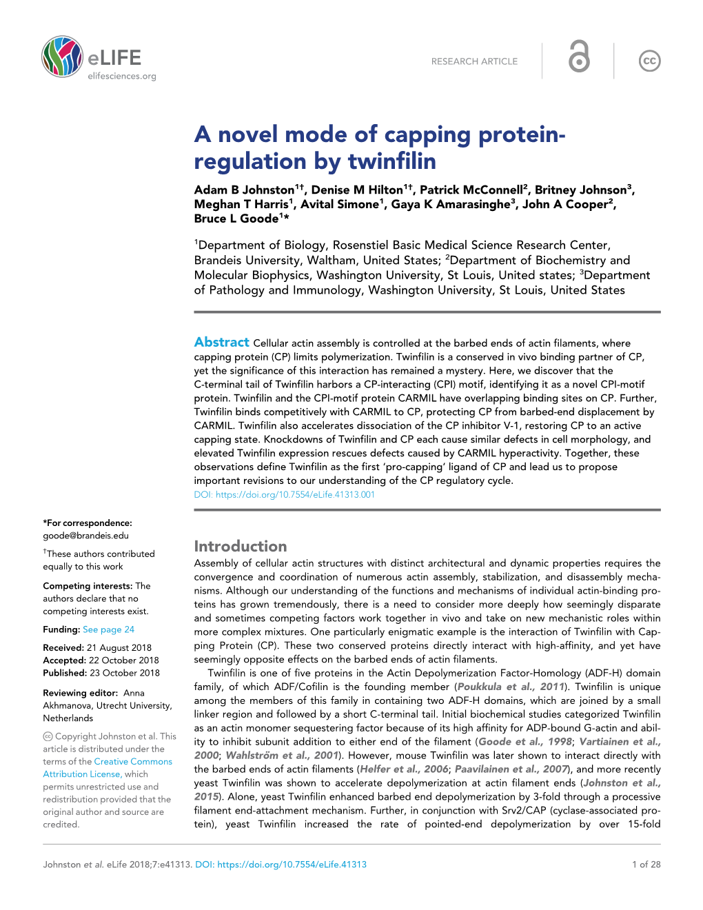 A Novel Mode of Capping Protein- Regulation by Twinfilin