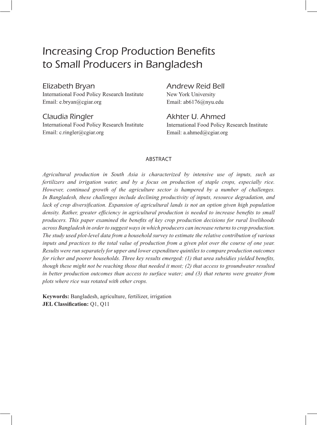 Increasing Crop Production Benefits to Small Producers in Bangladesh