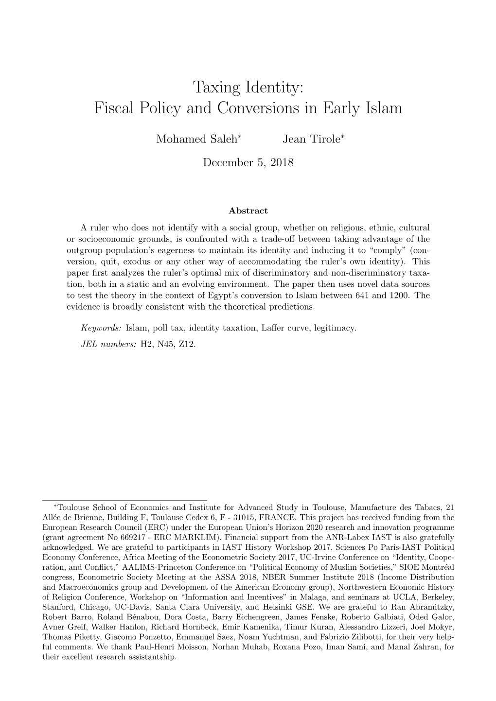 Taxing Identity: Fiscal Policy and Conversions in Early Islam