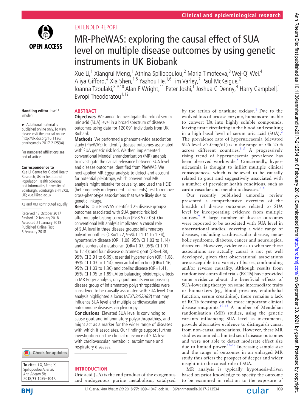 MR-Phewas: Exploring the Causal Effect of SUA Level on Multiple