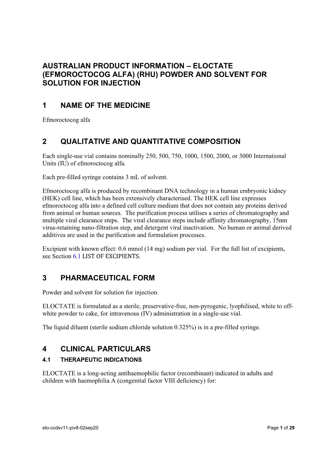 Eloctate (Efmoroctocog Alfa) (Rhu) Powder and Solvent for Solution for Injection