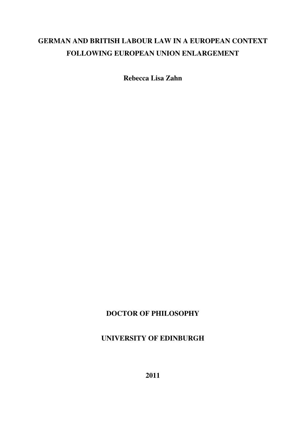 German and British Labour Law in a European Context Following European Union Enlargement