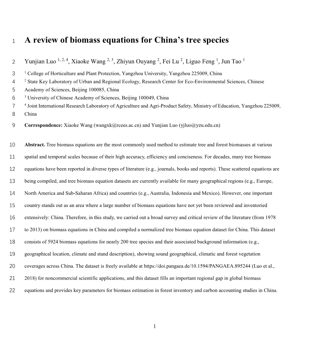 A Review of Biomass Equations for China's Tree Species