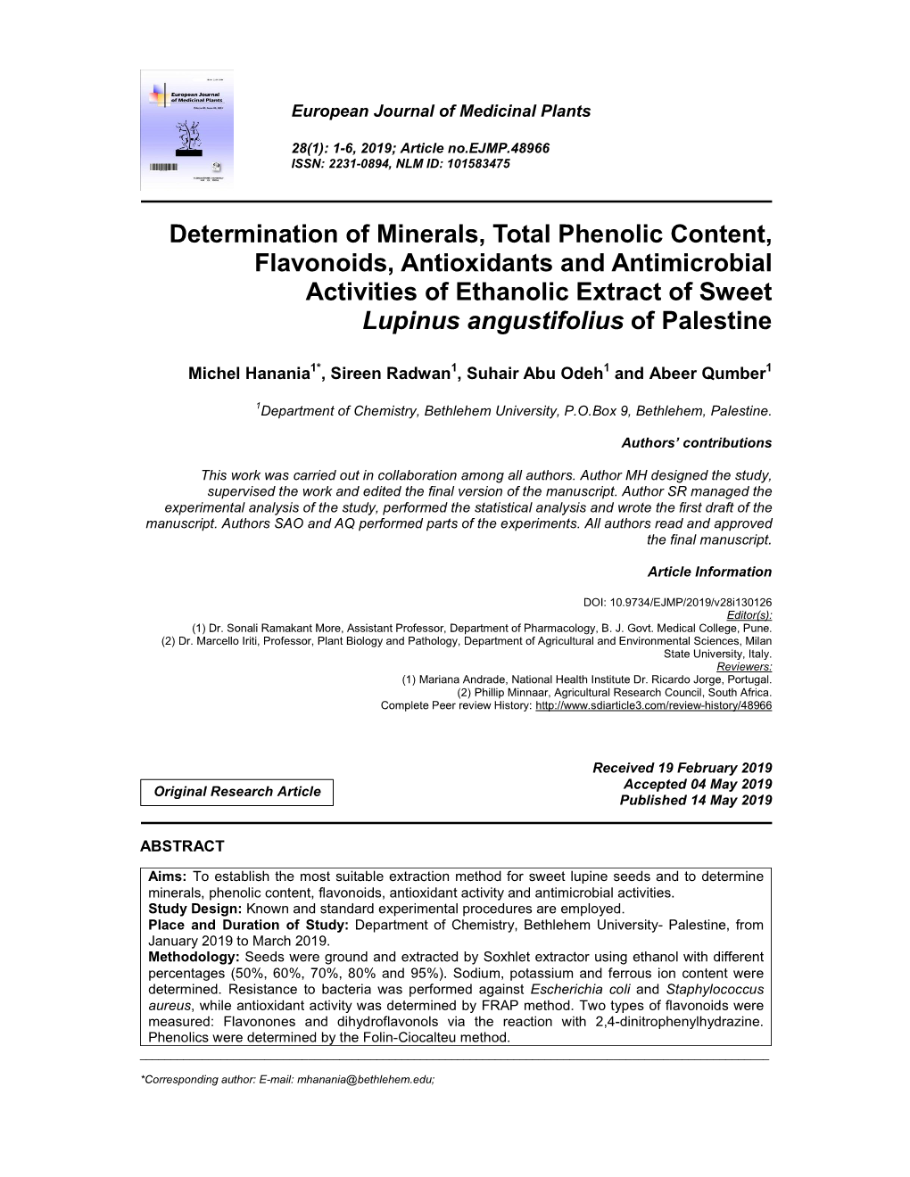 Determination of Minerals, Total Phenolic Content, Flavonoids