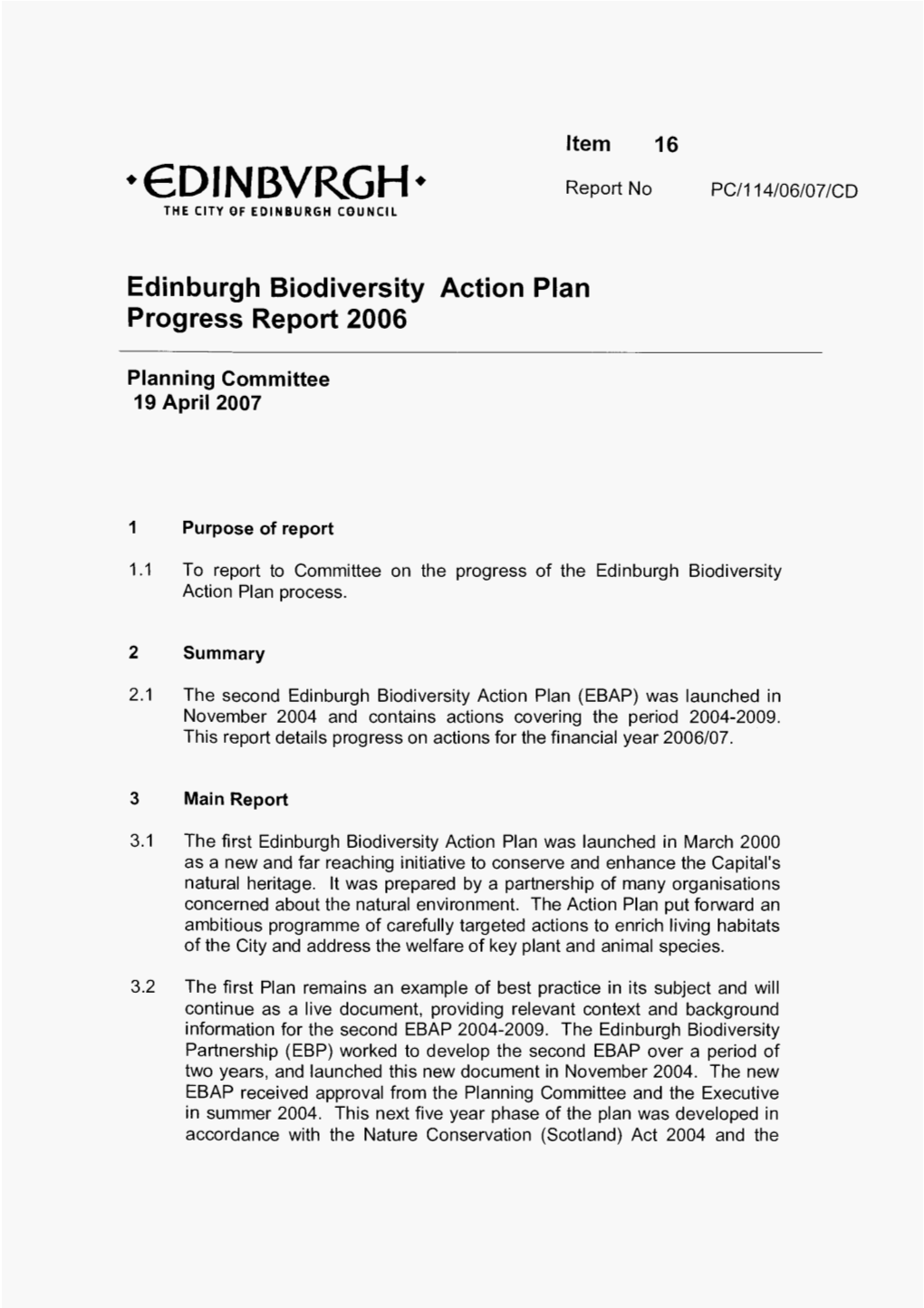 Edinburgh Biodiversity Action Plan Progress Report 2006