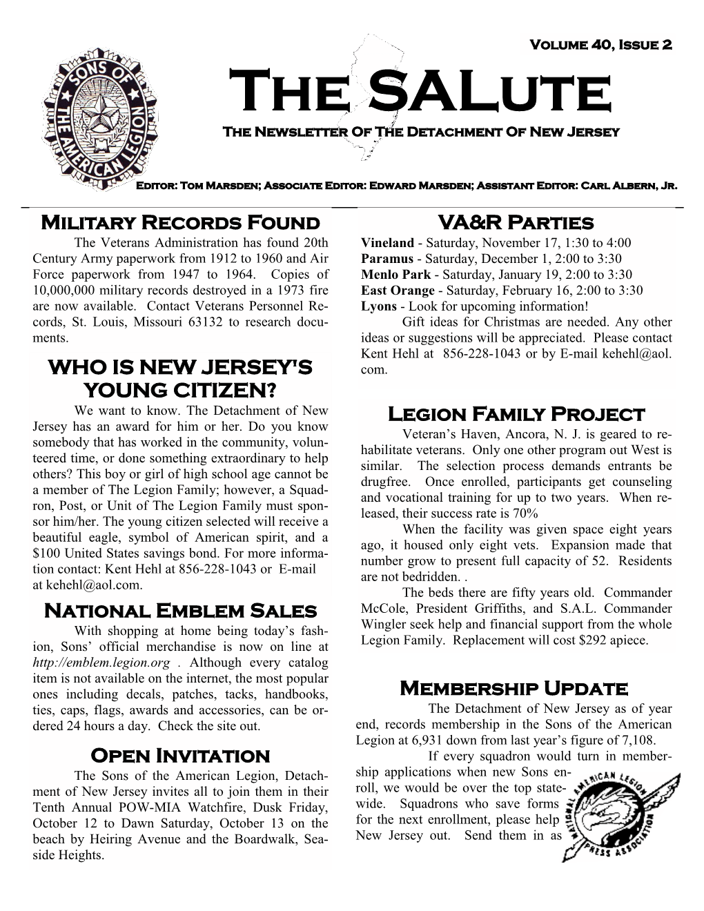The Salute the Newsletter of the Detachment of New Jersey
